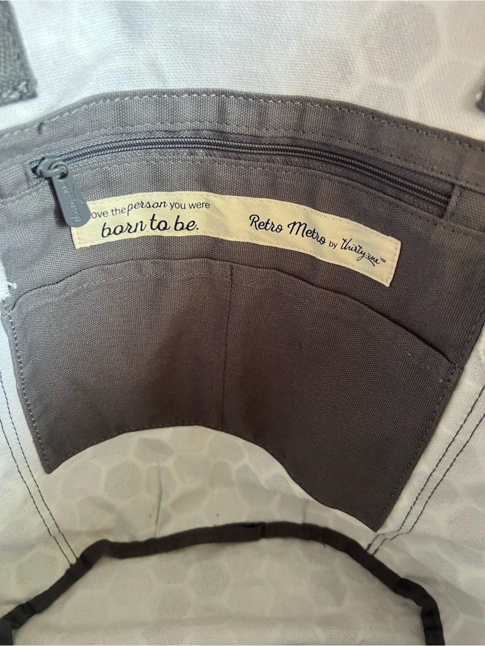 Thirty One Retro Metro 100% Cotton, Washable Gray/White Tote Bag, excellent cond - Picture 5 of 11